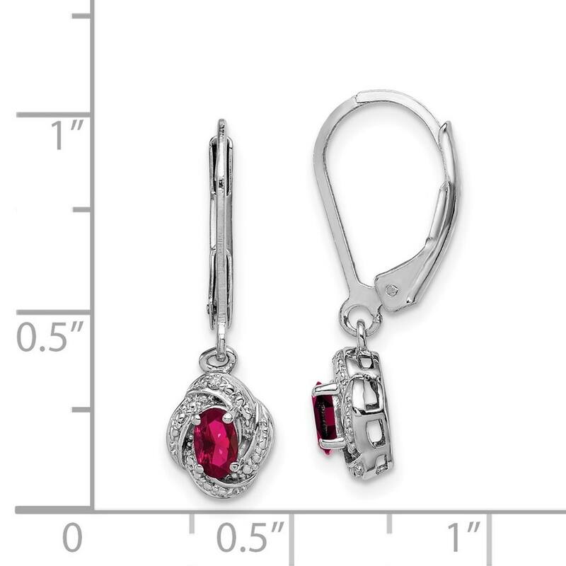 Curata 925 Sterling Silver Dangle Polished Leverback Diamond and Created Ruby Earrings - 26x7mm Wide