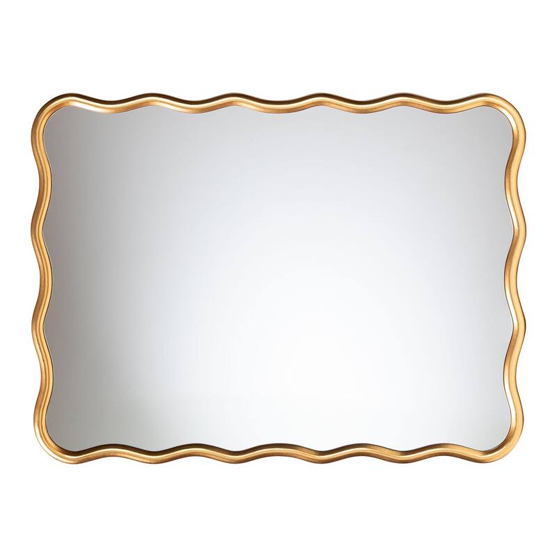 Cassara Gold Scalloped Rectangular Wall Mirror - Stylish Curved Edge Decorative Accent for Living Room, Bedroom, or Entryway