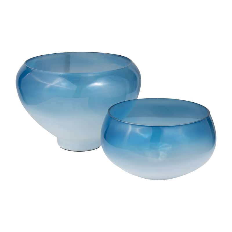Decorative Glass Ombre Bowl - Home Decor - Set of 2 - 10", 13", Blue - 14.0"