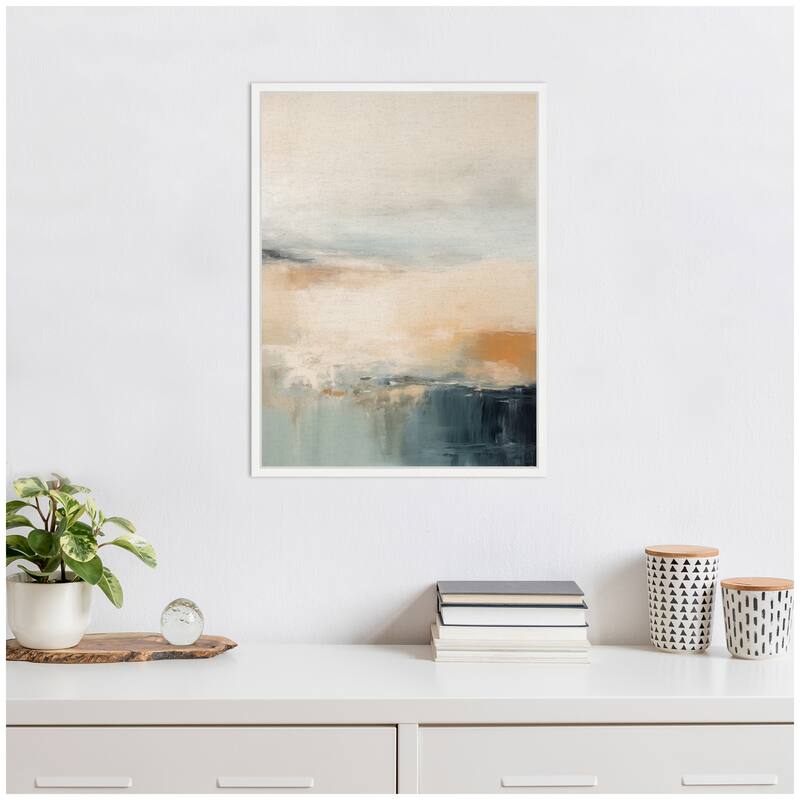 Kate and Laurel Blue Beach Ocean Coastal Abstract 3 by The Creative Bunch Studio Framed Canvas Wall Art Print