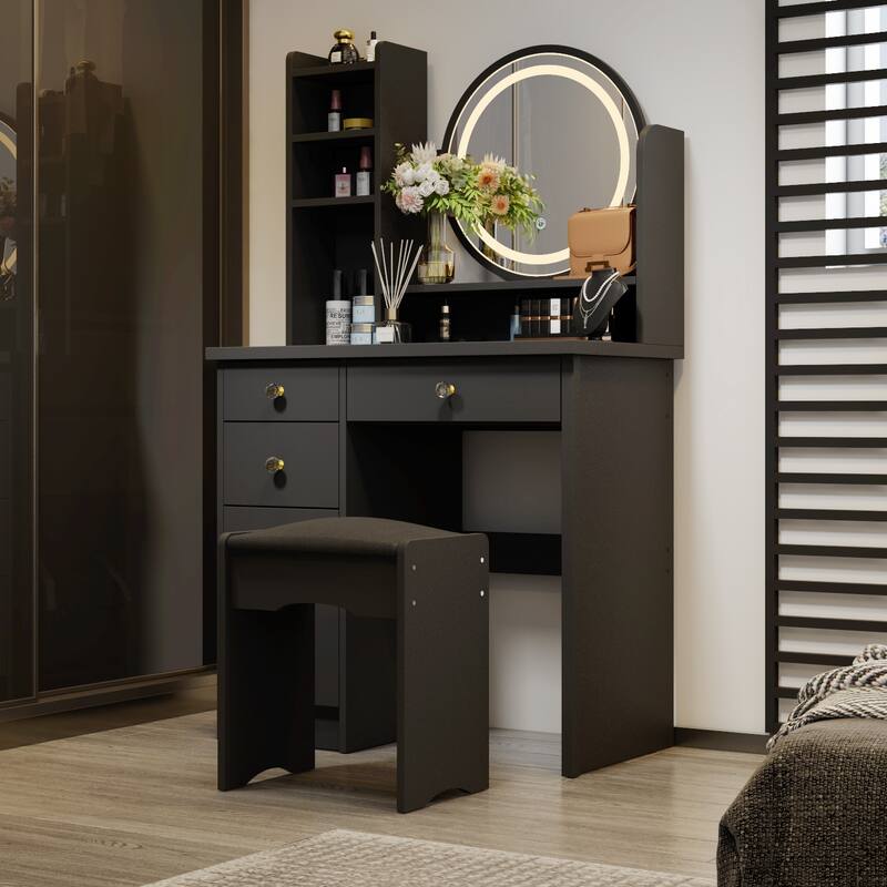 Makeup Vanity Dressing Tabel Set With Touch Screen Mirror & Stool