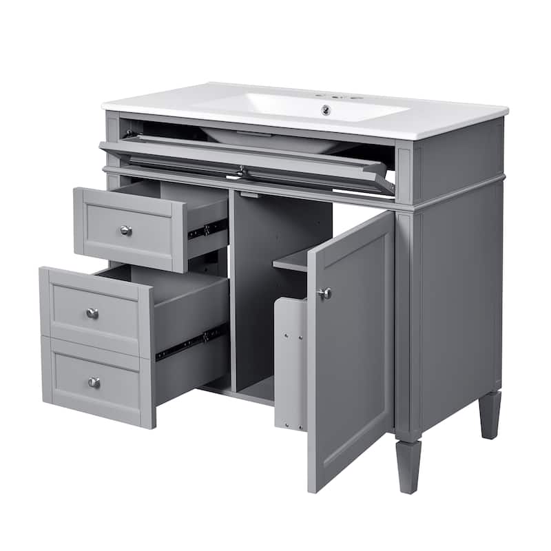 36''Bathroom Vanity With Medicine Cabinet,Storage Cabinet With 2 Soft Closing Doors And 4 Drawers,Single Sink Bathroom Vanity