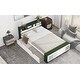 preview thumbnail 5 of 10, Full Platform Bed with Trundle & USB Charging, Storage Headboard and Footboard, White+Green