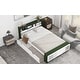 preview thumbnail 5 of 10, Full Size Platform Bed with Trundle and USB Charging, Wooden Kids Bed Frame with Storage Headboard and Footboard, White+Green