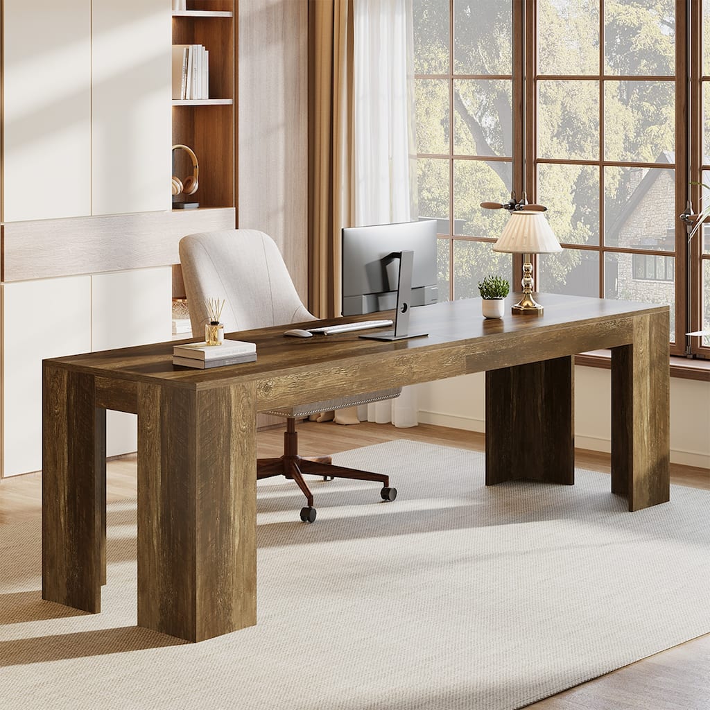 86 Inch Two Person Desk Industrial Rustic Double Workstation for Home Office by 1Easylife
