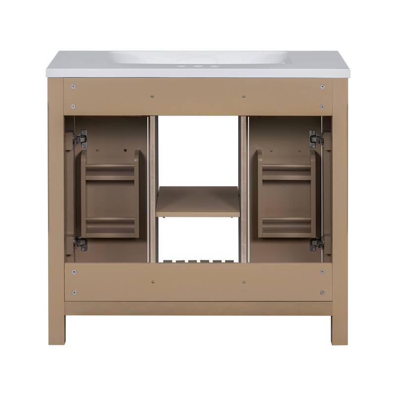 36" Solid Wood Frame Bathroom Cabinet