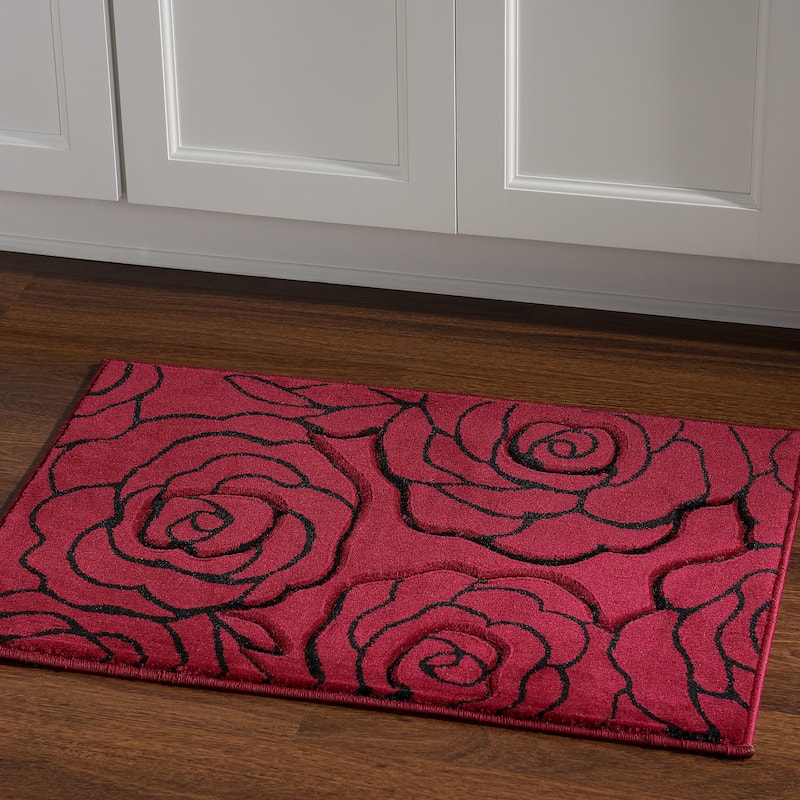 Milan Garnet/Black Floral Area Rug
