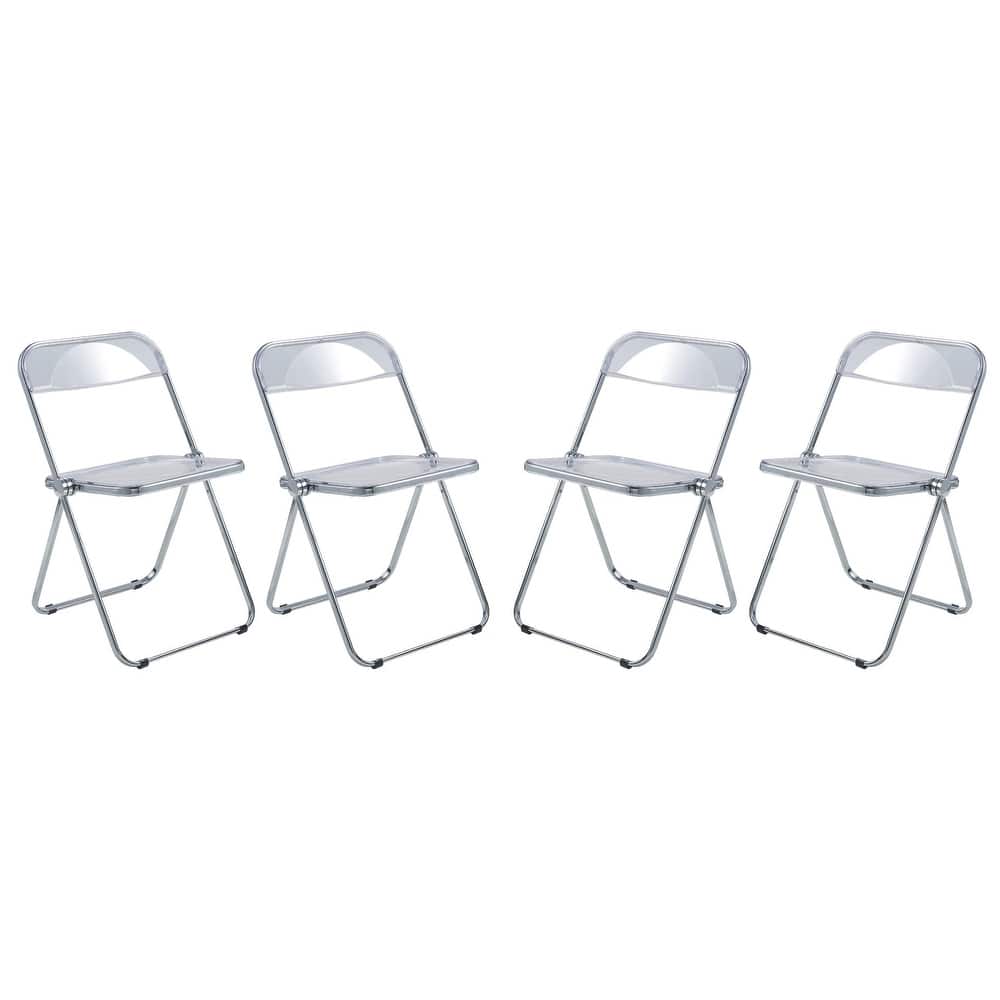 Acrylic Folding Dining Chair with Chrome Frame Set of 4 Lawrence Series by LeisureMod