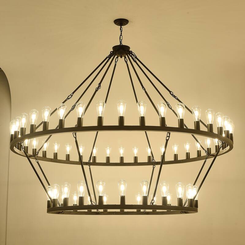 59.06 Inch Matte Black Wagon Wheel Chandelier 54-Lights(No Bulbs)