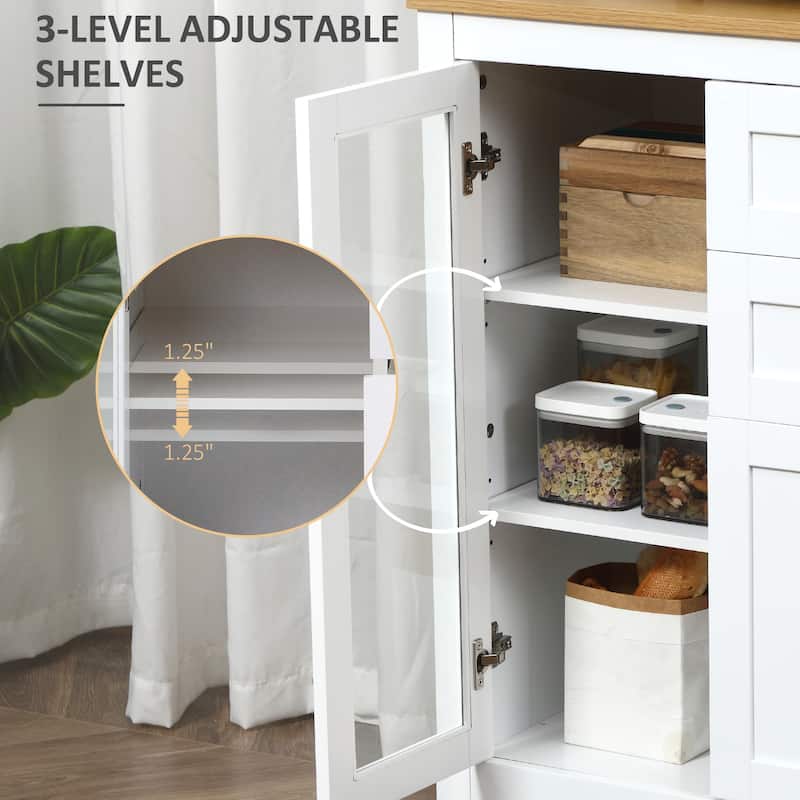 HOMCOM 47" Modern Buffet Cabinet, Storage Sideboard with Glass Door, Pull-Out Drawers and Adjustable Shelving for Kitchen