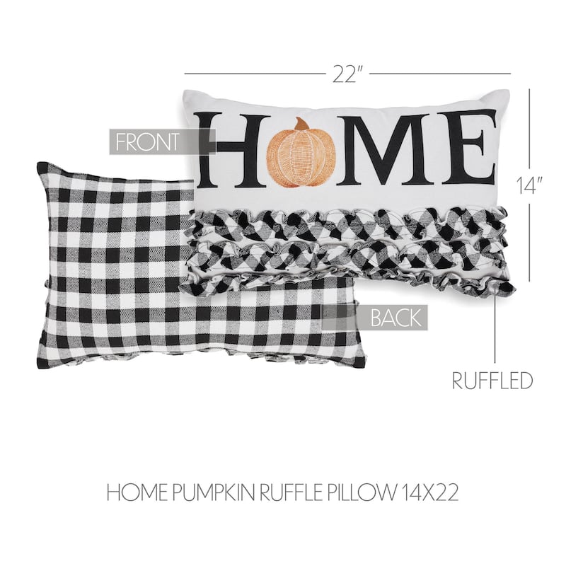 Annie Black Check Home Pumpkin Ruffle Pillow 14x22
