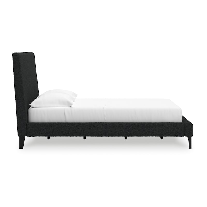 Mooran Full Size Bed, Black Boucle Upholstery, Tall Panel Headboard