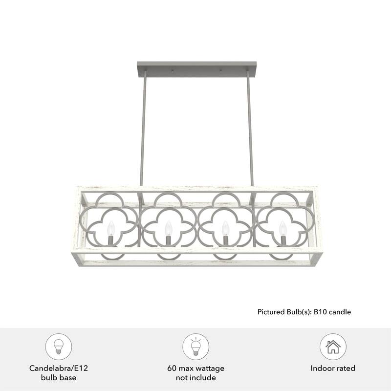 Hunter Gablecrest 4-Light Linear Chandelier - Kitchen Island, Dining Room - Modern Farmhouse, French Country, Distressed