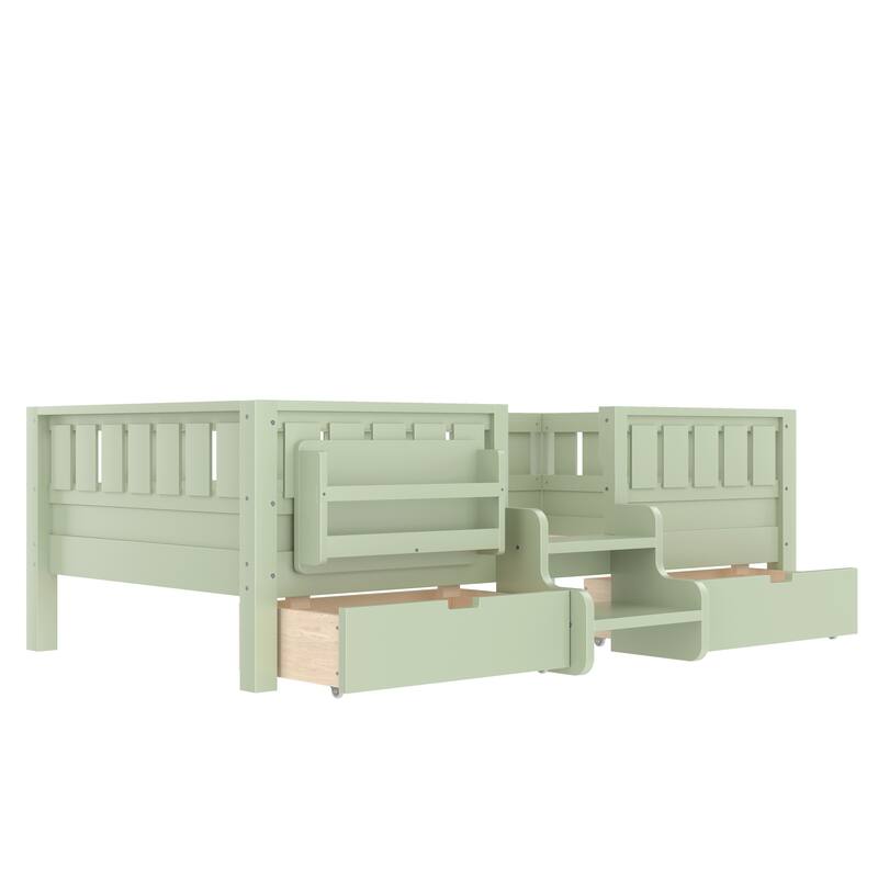 Multiple Colors Toddler Montessori Bed Children's Platform Bed with Low Profile Stairs, Built-in Bookshelf and Storage Drawers