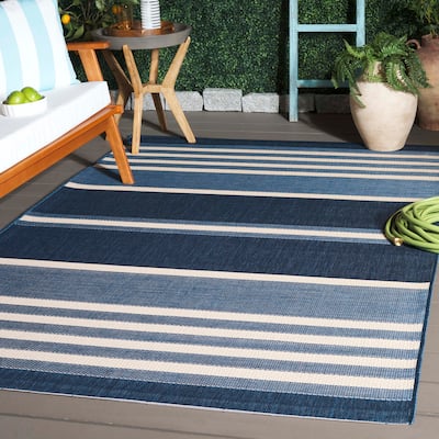 SAFAVIEH Courtyard Babet Transitional Rug - Navy Blue/Beige - 5'1" x 7'6"