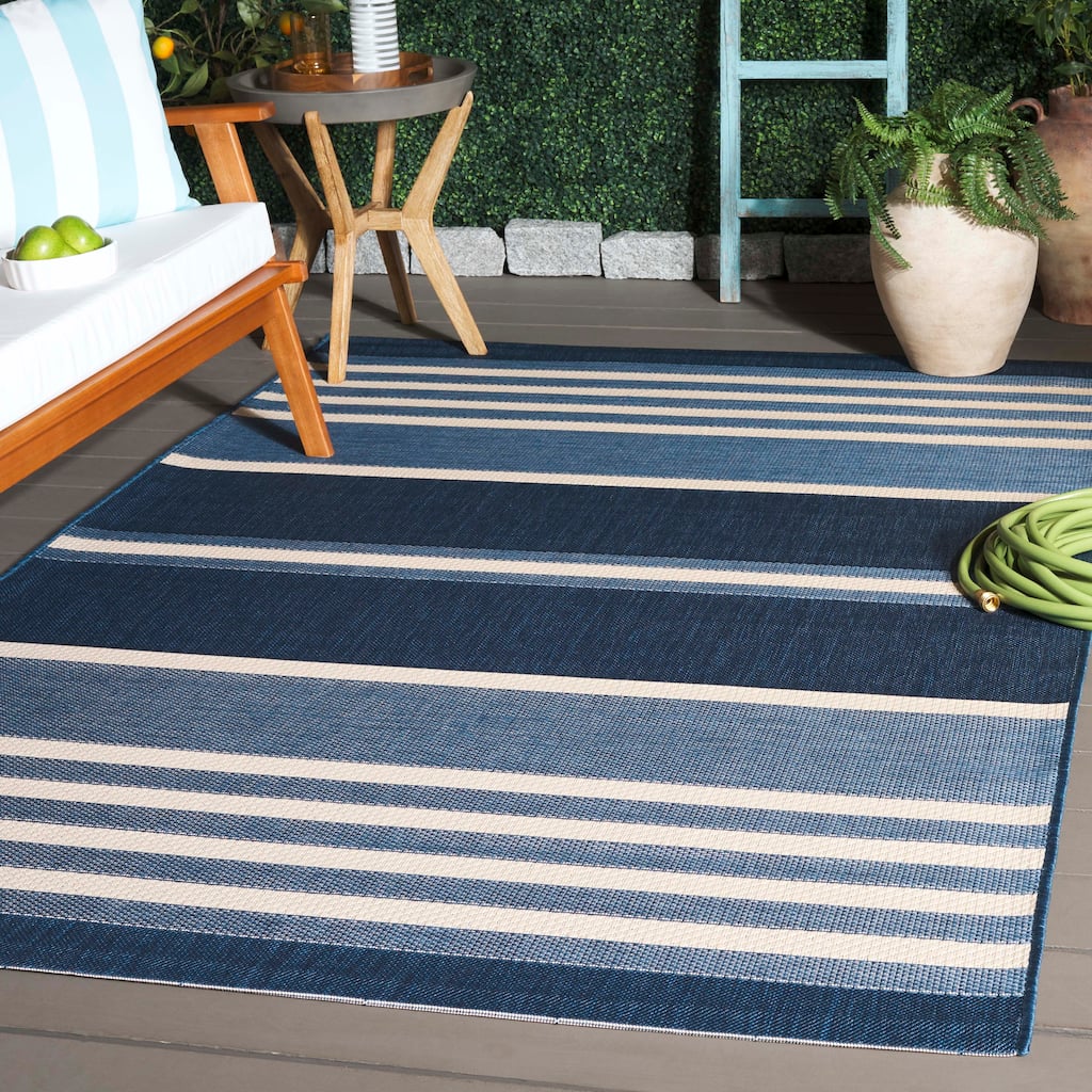 SAFAVIEH Courtyard Babet Transitional Rug - Navy Blue/Beige - 5'1" x 7'6"