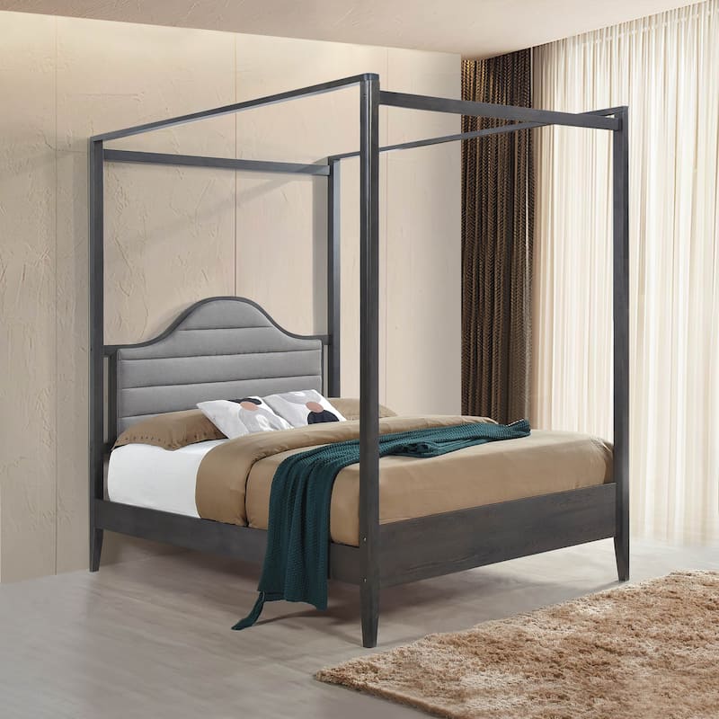 Upholstery Headboard Canopy Full Bed 1pc Wooden Bedroom Furniture