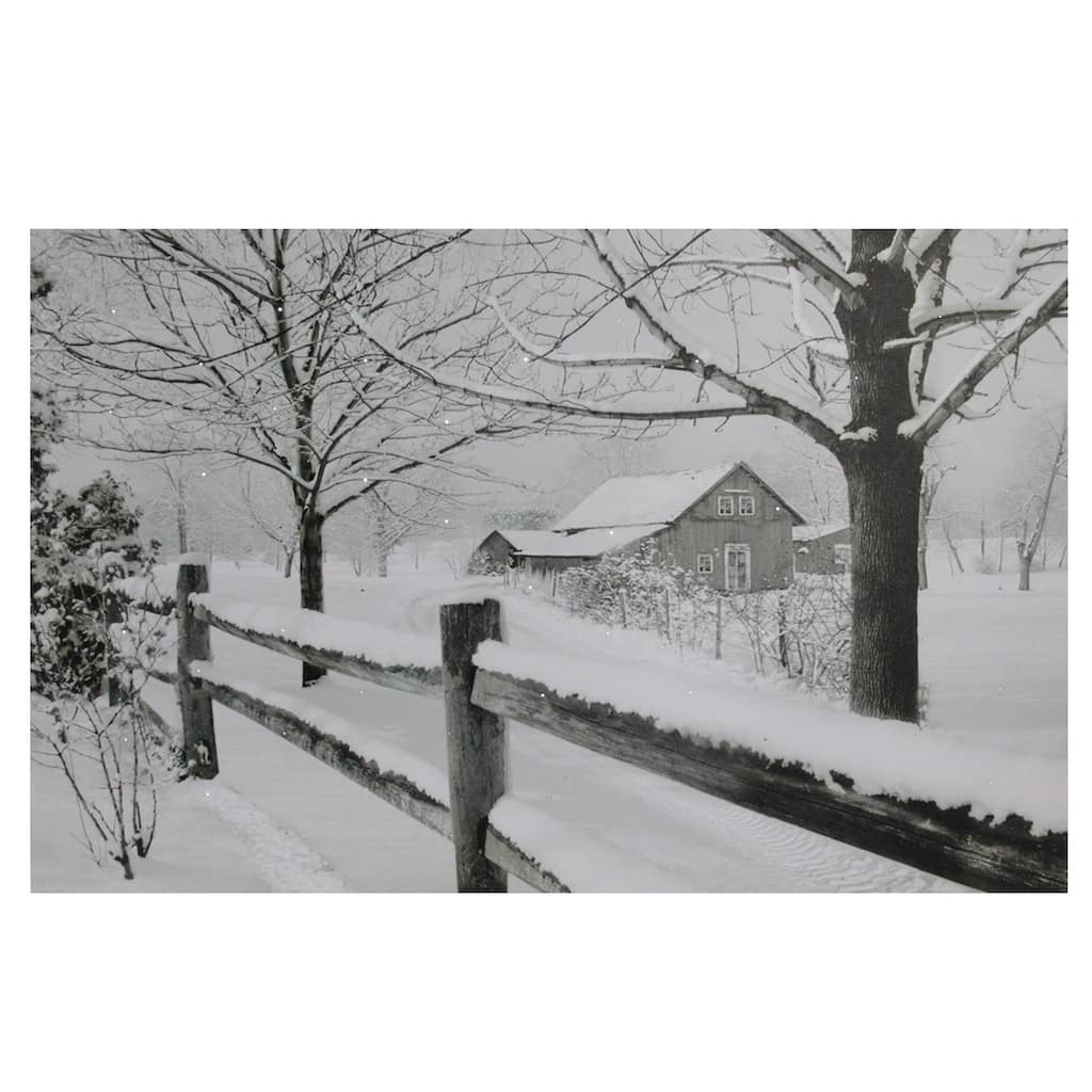Large Fiber Optic Lighted Snowy Winter Cabin Canvas Art 23.5" x 15.5"