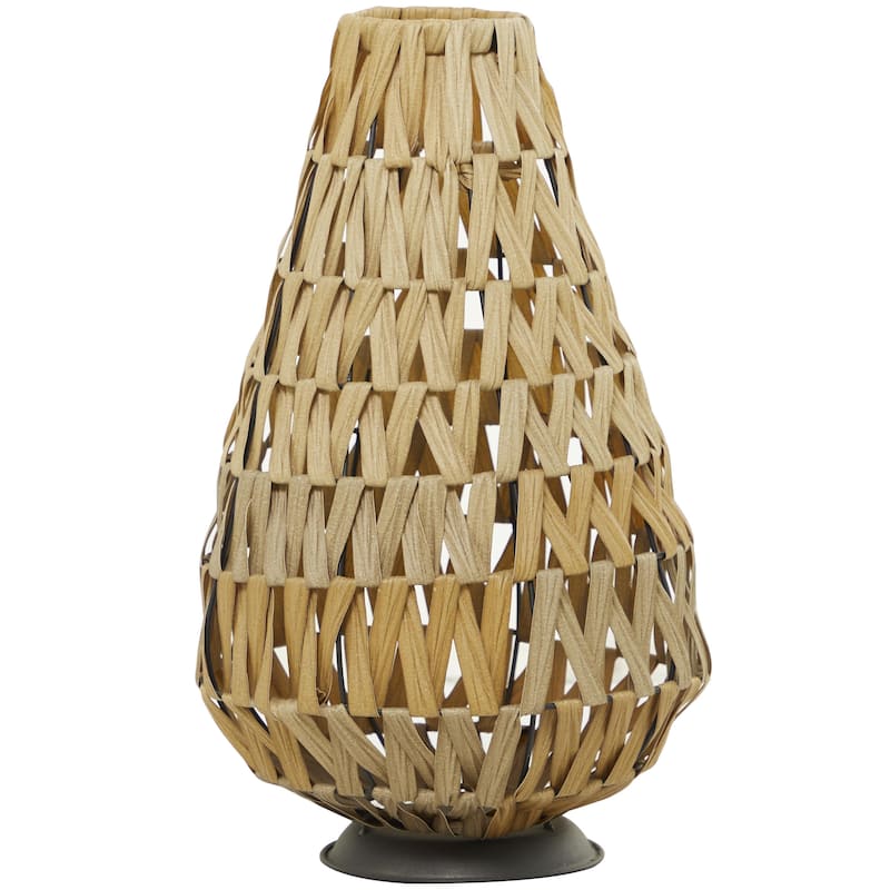 Plastic Rattan Handmade Decorative Indoor Outdoor Candle Lantern with Wrapped Zig Zag Design - Light Brown - Roche River Decor