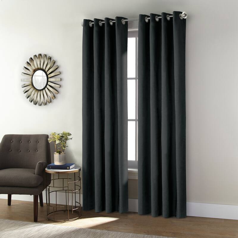 ThermaPlus Shadow Total Blackout Textured Curtain Panel - 52" x 84" - Black