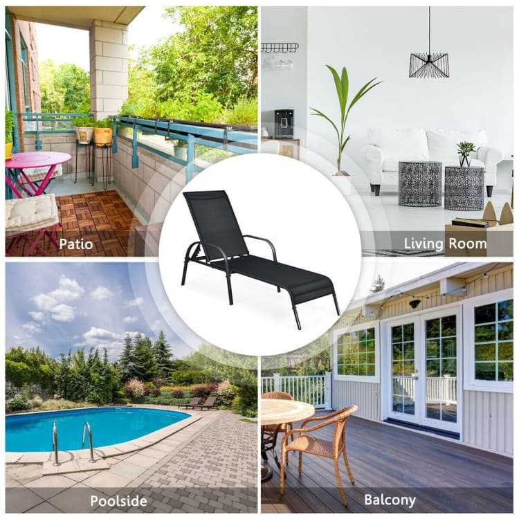 Adjustable Patio Chaise Folding Lounge Chair with Backrest - 75.5" x 26" x 24.5" (L x W x H)