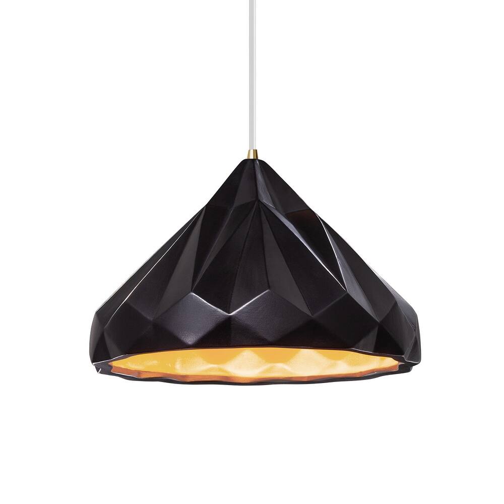 Radiance Collection Geometric 1-light Carbon Matte Black and Champagne Gold Pendant with White Cord