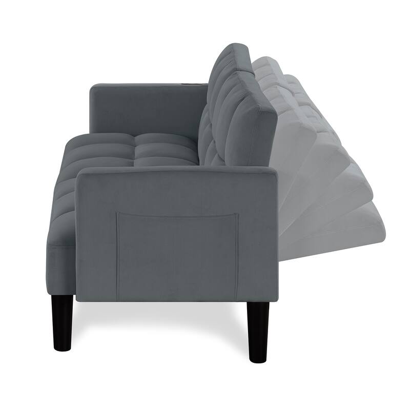 Velvet Futon Couch Sofa Lounge Sofa with Adjustable Backrest, Convertible Folding Sofa Bed Sleeper Sofa