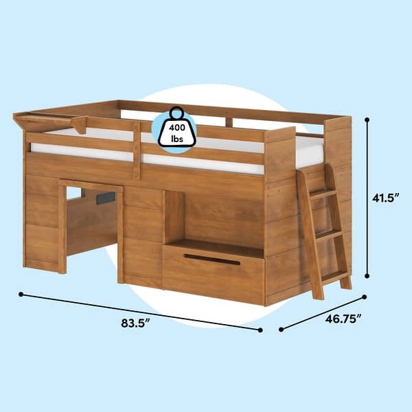 dimension image slide 0 of 8, Max & Lily Farmhouse Twin Low Loft Bed with 1-drawer Storage and Shelf