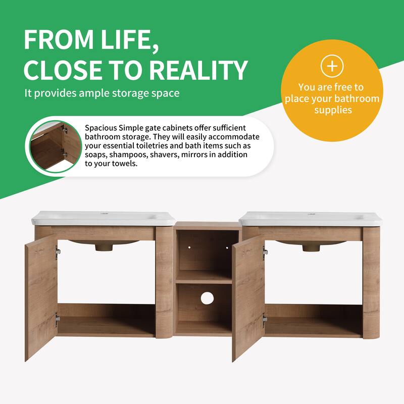 BNK 24''/28''/36''/40''/60''/68'' Bathroom Vanity With Sink, Floating Bathroom Vanity with Soft Close Doors and Shelf