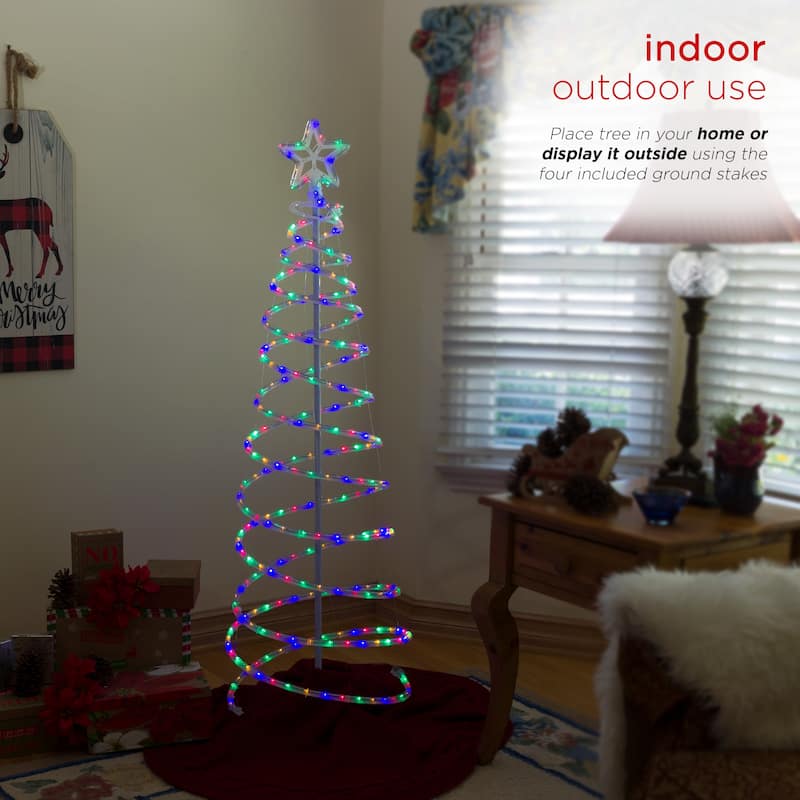 Alpine Corporation Indoor/Outdoor Artificial Spiral Christmas Tree with Multi-Color LED Lights - White
