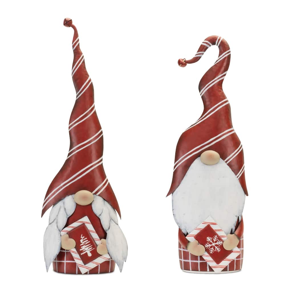 Christmas Gnome (Set of 2) 23.5"H, 25"H Iron - Red, White