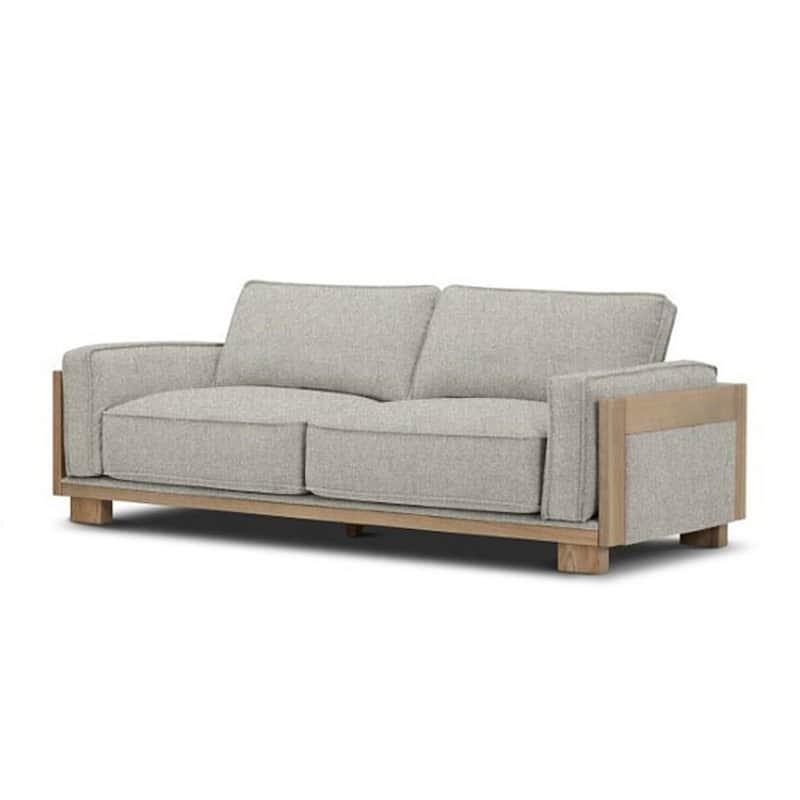 Denu Sofa, Light Brown Fabric Padded, Welt Trim Details, 93 Inch