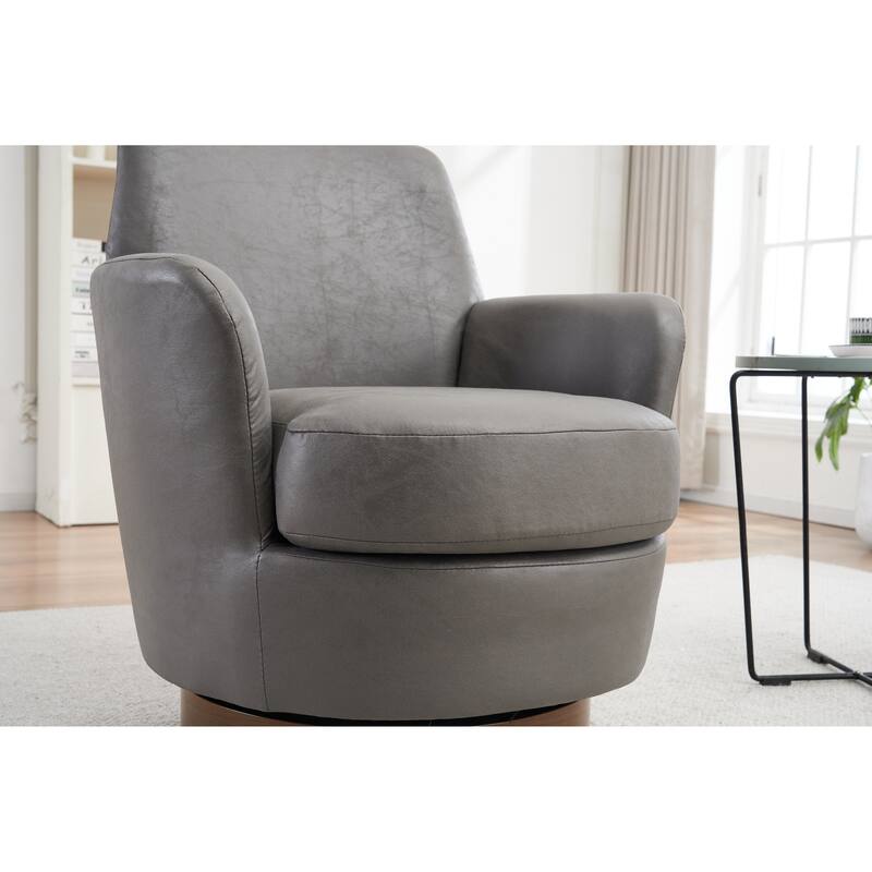 PU Leather Upholstered Swivel Barrel Chair, Ergonomic Single Sofa Chair, Lounge Reading Chair with Stainless Steel Base