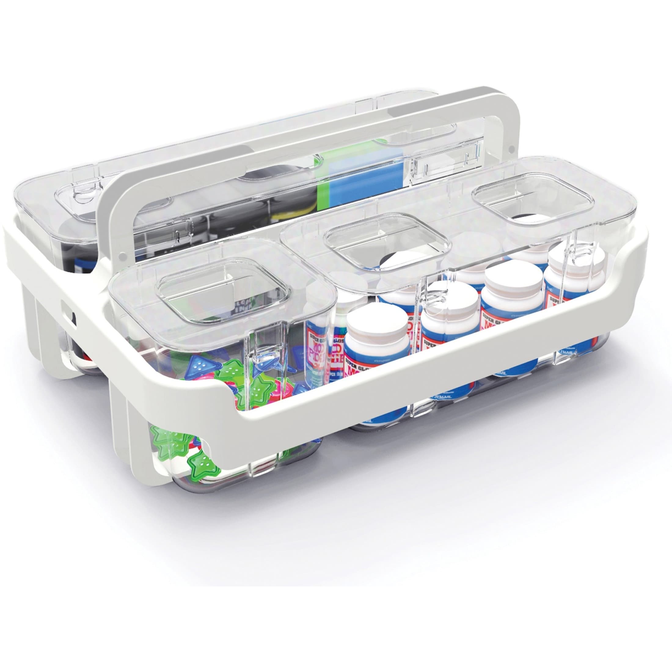 Deflecto Stackable Storage Caddy Organizer, 3 Containers, White/Clear, 2  Pack 