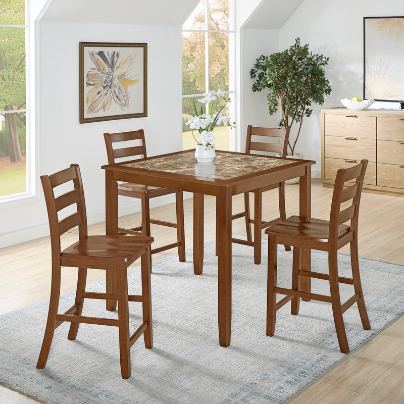 Retro Brown 5-Piece Dining Table Set with Chairs, Space-Saving Kitchen Breakfast Table