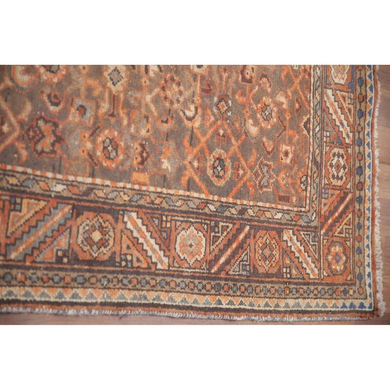 Hand Knotted Oriental 100% Wool Carpet Traditional All-Over Brown Malayer Runner Rug - 10' 8'' X 3' 5''