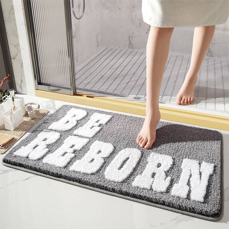 Cute Letter Pattern Bathroom Rugs, Soft and Absorbent Bath Floor Mat, Non-Slip Shaggy Bath Carpet, Bath Mats for Sink - Grey - 16" x 24"