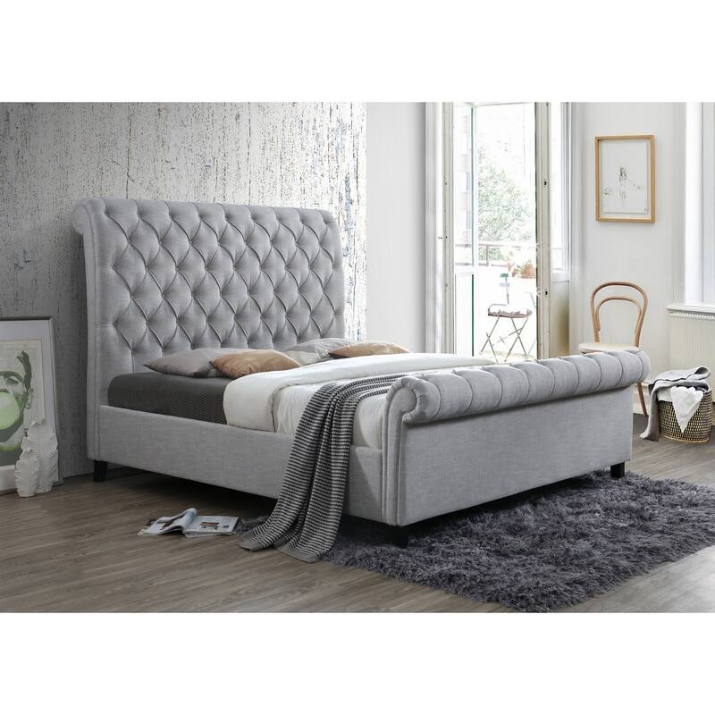 Pietro Gray Fabric Upholstered Tufted Sleigh Platform Bed