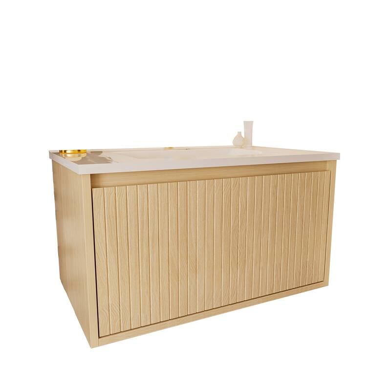 GDFStudio - Ari Modern Aesthetic Freestanding Bathroom Vanity with Ceramic Sink, Soft Close Drawers & Large Storage Spaces