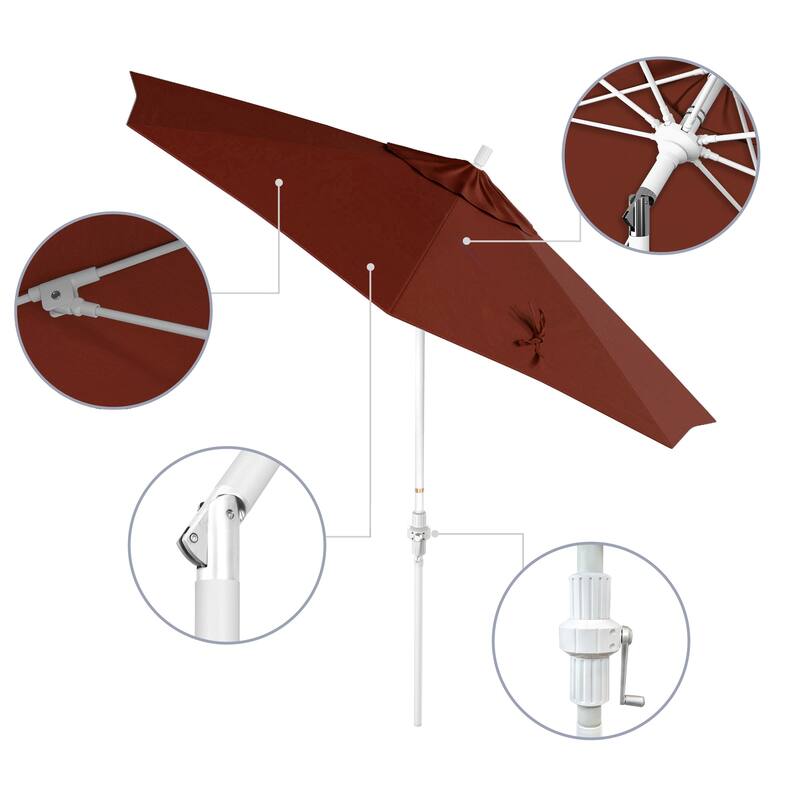 California Umbrella 9' Rd.Crank Lift, Collar Tilt, Aluminum Pole, Fiberglass Rib Patio Umbrella, White Finish, Sunbrella Fabric