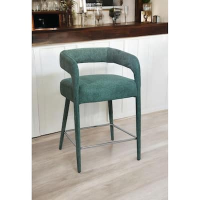 HomeRoots 25" Teal Blue Metal and Fabric Low Back Counter Height Bar Chair