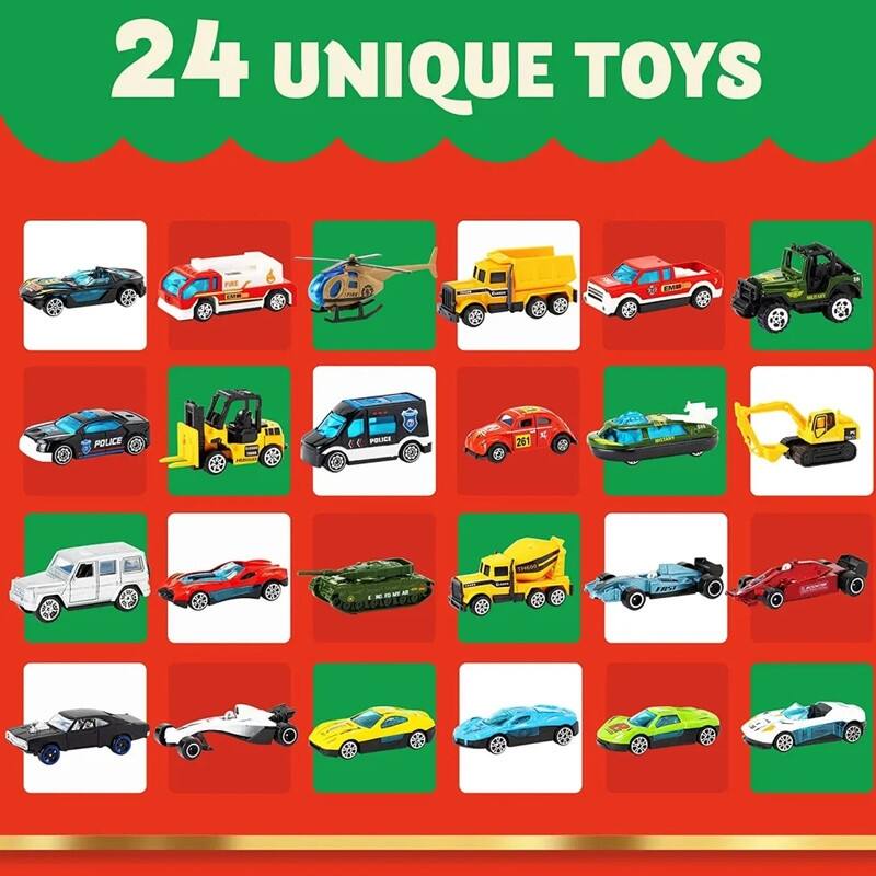 Die Cast Vehicle Advent Calendar: Fun Countdown to Christmas, Premium Quality Daily Surprises for Kids - Multicolor