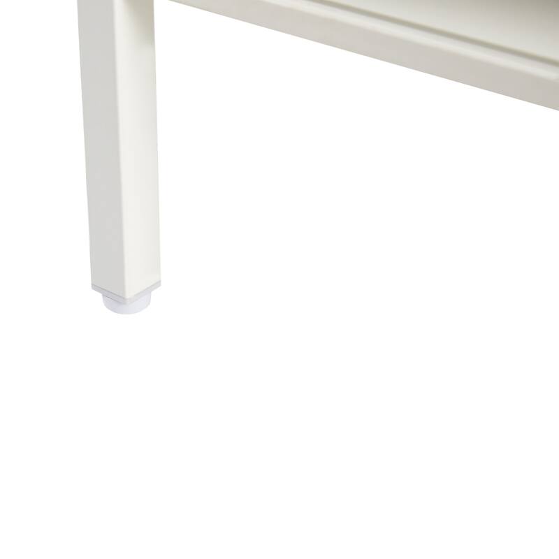 Anmytek Rattan Coffee Table,Sliding Door for Storage, Metal Legs White Modern Living Room Storage Centerpiece Organizer