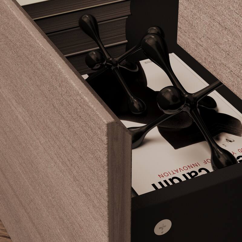 Dresser Sideboard with Wood Grain Drawers and Black Cabinet Wide Organizer for Hallway, Office, or Closet