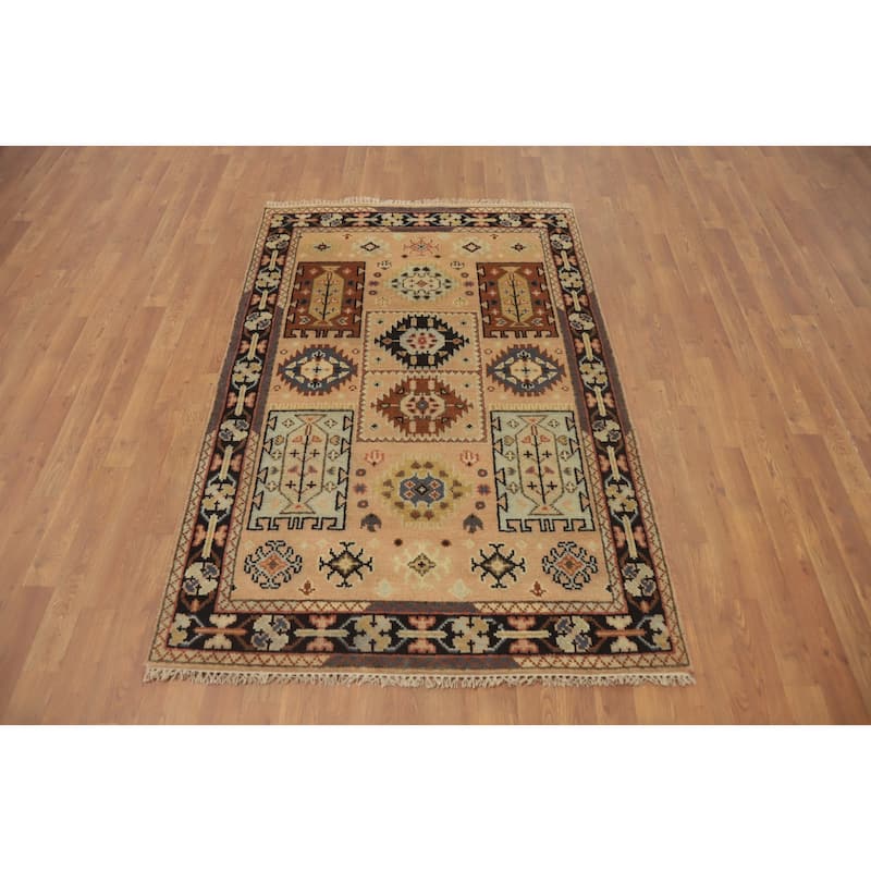 Hand-knotted Traditional Wool Peach Geometric Oriental Area Rug - 5' 10'' X 4' 0''
