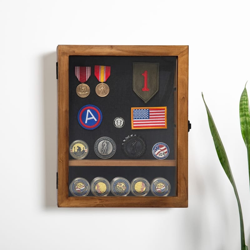 Wooden Medals Display Case with Removable Shelves