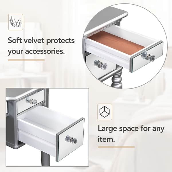 silver dressing table accessories 43" Dressing Table Set with Mirrored Drawers and Stool, Tri-fold Mirror, Makeup Vanity Set for Bedroom, Silver - Bed Bath & Beyond