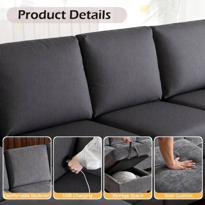 Erommy 6/7-Piece Modular Sectional Sofa – Reversible L-Shaped Couch with Hidden Storage, Space-Saving Living Room Furniture