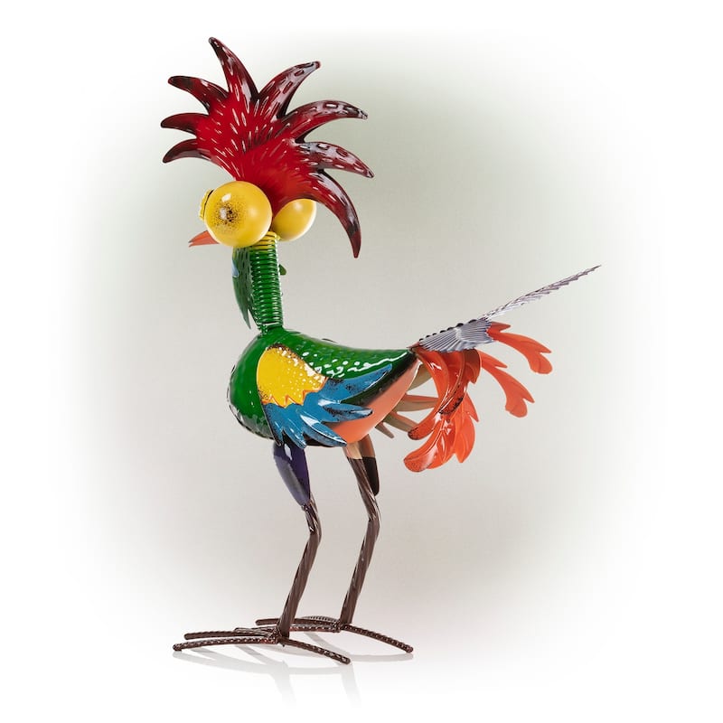 Alpine Corporation 18" Tall Indoor/Outdoor Wacky Metal Rooster Yard Statue Decoration