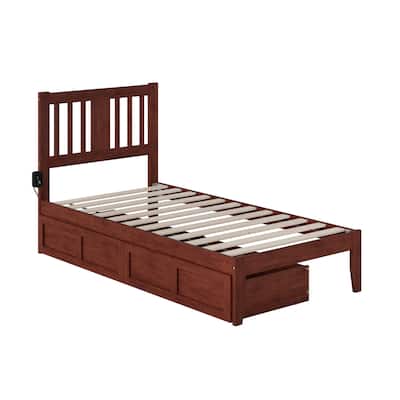 Twin Bed with USB - Solid Wood Frame, 2 Drawers, Storage & Charger - 600lb Capacity